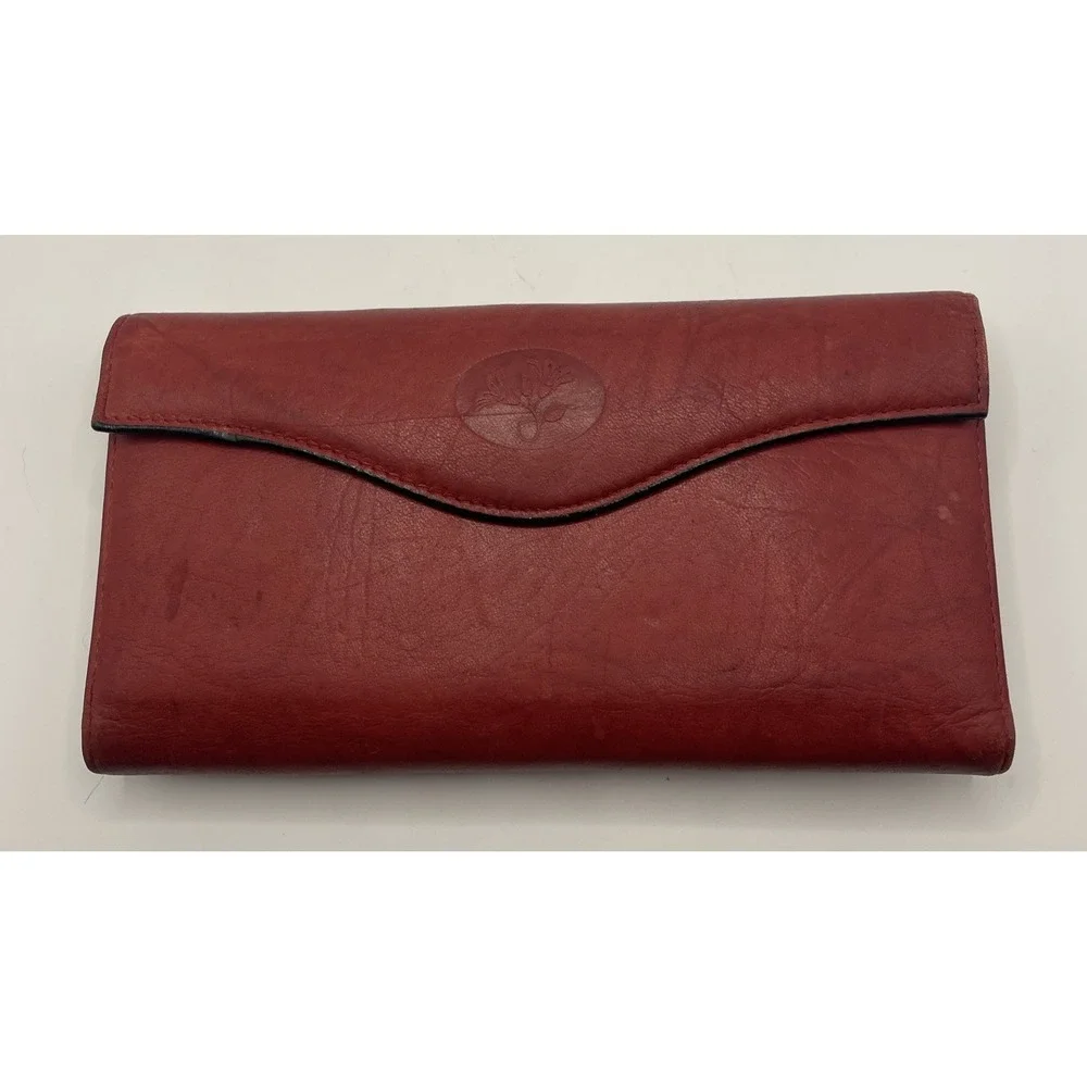 BUXTON Top Grain Cowhide Leather Bi-Fold Wallet with Coin Purse Red Vintage 80's